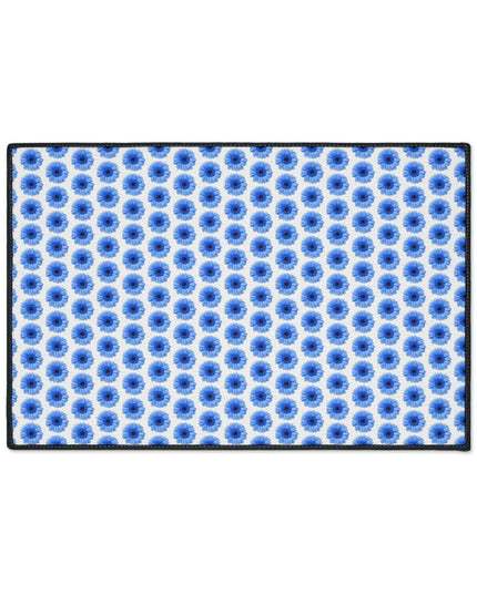 Chic Blue Daisy Deluxe Area Rug with Elegant Black Accents and Anti-Slip Base