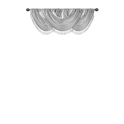 Room and Decor Faux Silk Waterfall Valance, Embellished, Silver 38x46