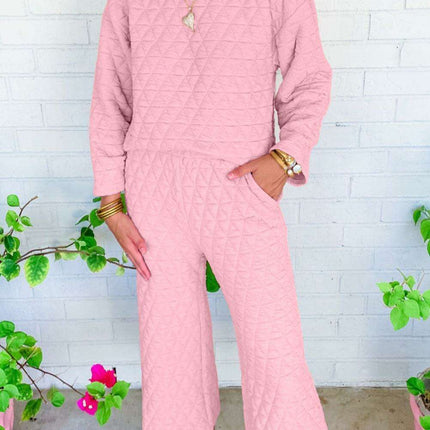 Chic Pink Quilted Lounge Pullover and Joggers Set - Effortless Style for Cozy Days