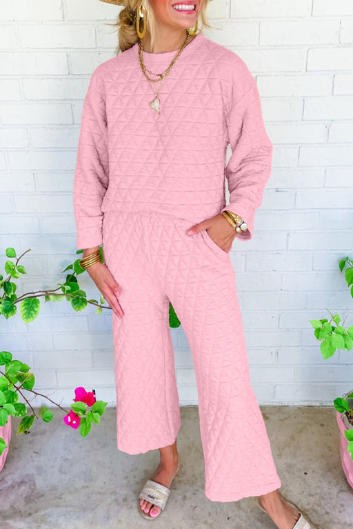 Pink Quilted Lounge Set with Matching Bottoms