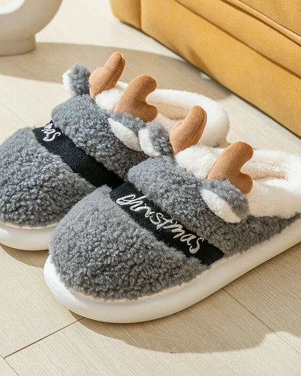 Cozy Elk Design Christmas Slip-On Slippers for Winter Home Comfort