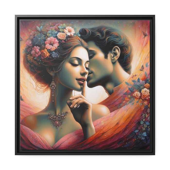 Romantic Whispers of Love - Valentine Matte Canvas Art Piece in Pinewood Frame
