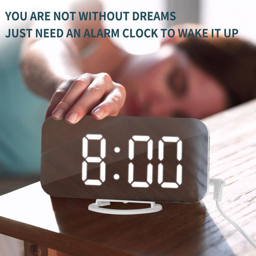 LED Alarm Clock Dual USB Output Mobile Phone Charging Snooze Mirror Clock Digital Creative Clock Induction Dimming Electronic Clock eprolo