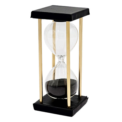 Stanley 15-Minute Hourglass with Metal Stand - Black Glass & Leather