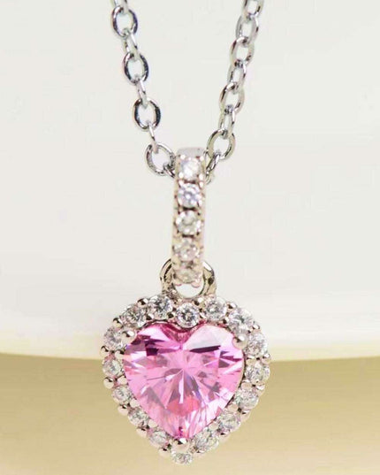 Charming Pink Moissanite Heart Pendant Necklace - A Touch of Timeless Romance