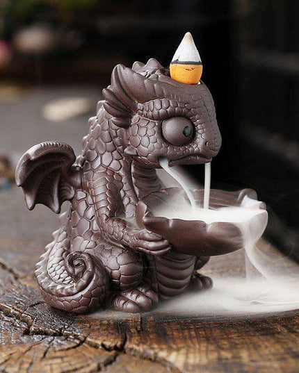 Mystical Dinosaur Treasure Backflow Incense Burner in Purple Sand for Tranquil Atmosphere