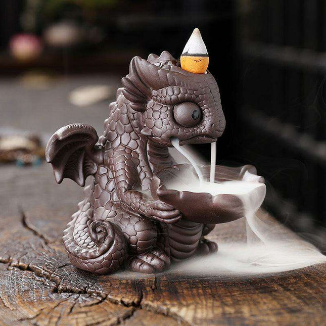 Mystical Dinosaur Treasure Backflow Incense Burner in Purple Sand for Tranquil Atmosphere