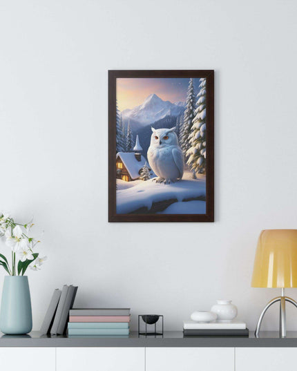 Sustainable Winter Owl Framed Wall Art: Elegant Eco-Friendly Decor for Your Home