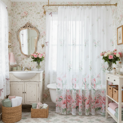 Botanical Mesh Sheer Curtain | Light-Filtering, 18 Patterns, 4 Sizes