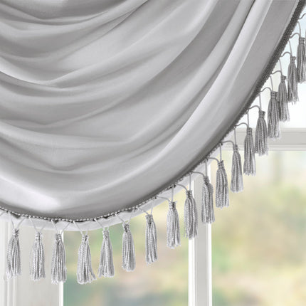 Room and Decor Faux Silk Waterfall Valance, Embellished, Silver 38x46