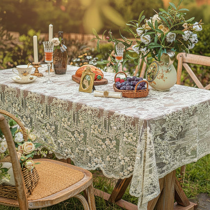Peekaboo Studio Lace Organza Tablecloth with High-Grade Embroidery