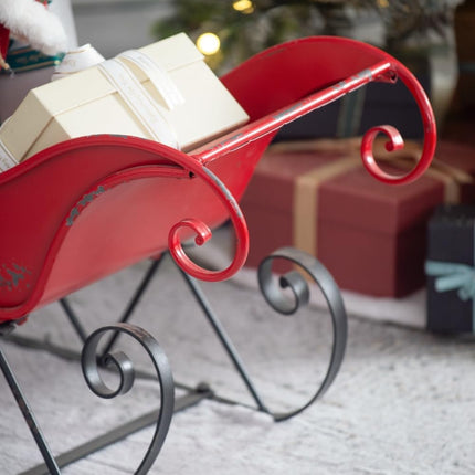 Room and Decor Large Distressed Iron Santa Sleigh Holiday Decoration