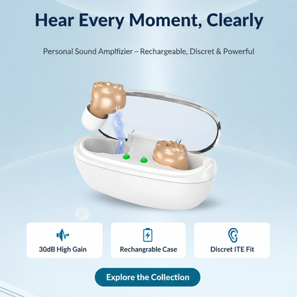 Rechargeable BTE Hearing Amplifier — Single or Bilateral Pair | Très Elite