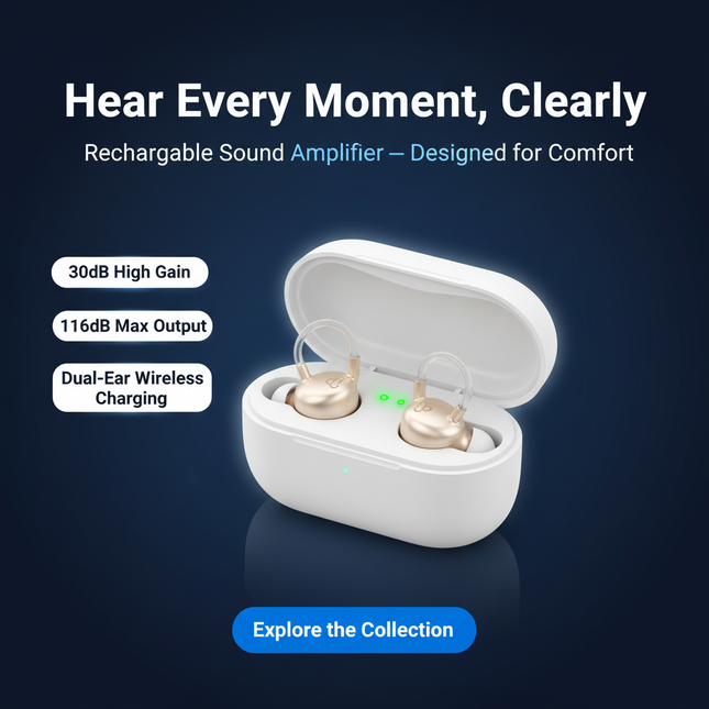 Rechargeable BTE Hearing Amplifier — Single or Bilateral Pair | Très Elite