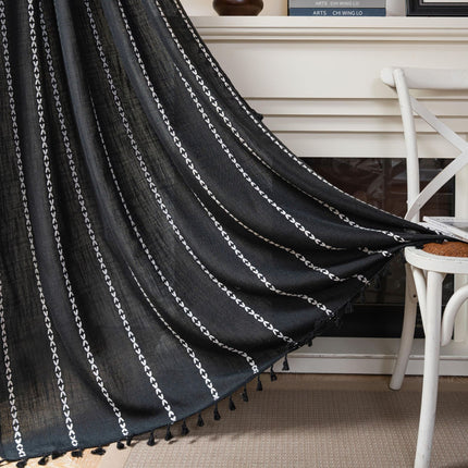Peekaboo Studio Black and White Jacquard Curtain Rod Set, Pocket Style