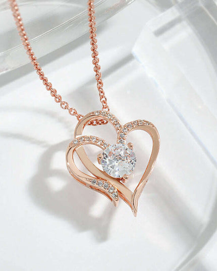 Personalized Heart-Shaped Zircon Love Necklace with Rhinestones