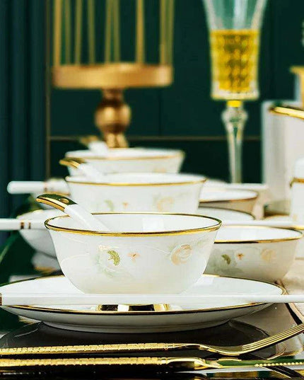 Sophisticated 58-Piece Bone China Dining Collection: A Luxurious Tableware Set for Culinary Aficionados