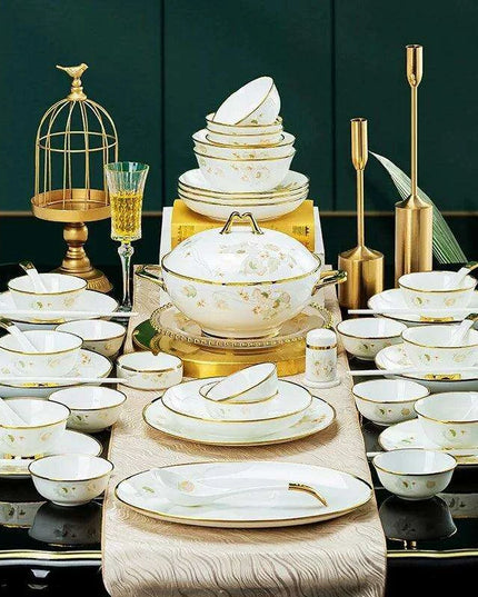 Sophisticated 58-Piece Bone China Dining Collection: A Luxurious Tableware Set for Culinary Aficionados