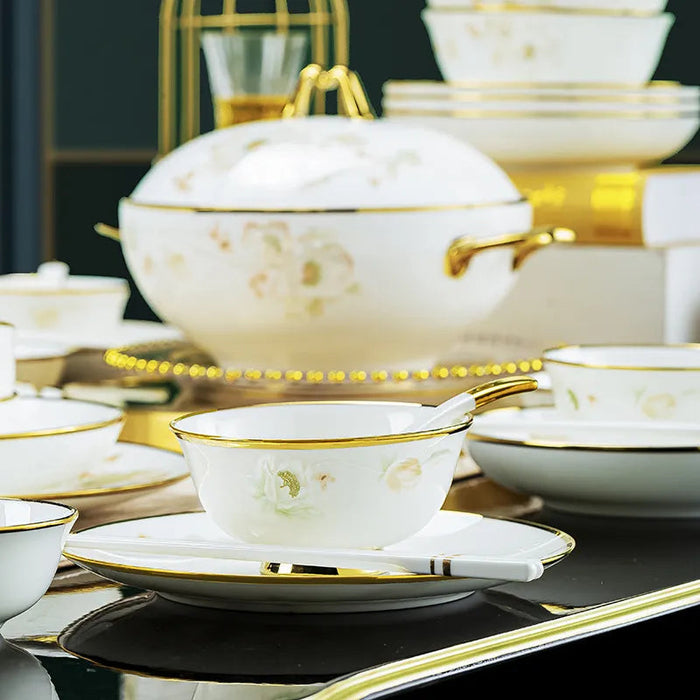 European Elegance: 58-Piece Bone China Dining Set for Culinary Connoisseurs