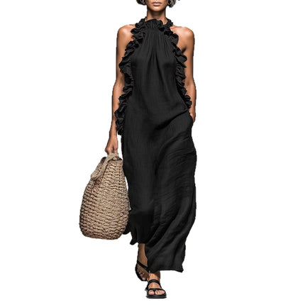 Peekaboo Studio Ruffled Halter Neck Maxi Dress - Flowy, Loose Fit