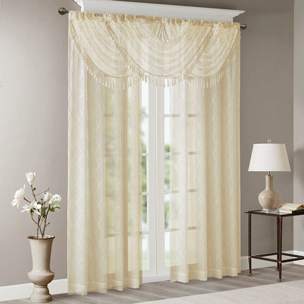 Room and Decor Diamond Sheer Embroidered Waterfall Valance, 38x46