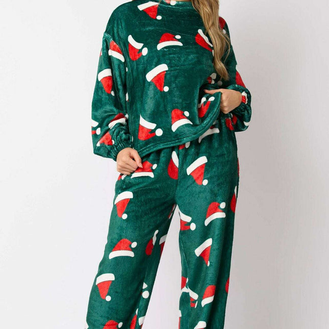 Casual Flannel Pajama Sets For Women 2 Piece Cute Long Sleeve Matching Lounge Shirts Sets Santa Claus Pajamas Homewear
