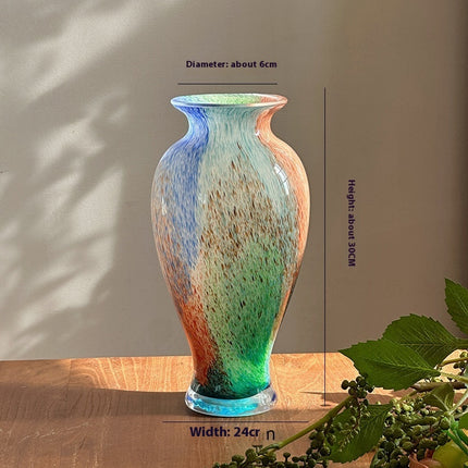 Chinese Style Blue Transparent Glass Table Vase For Living Room Decor