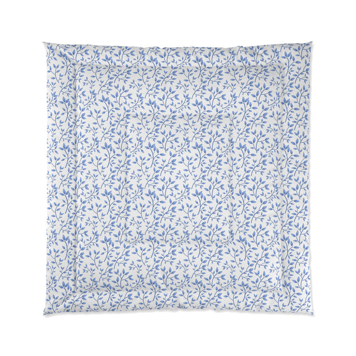 Blue Floral Polyester Comforter with One-Sided Print - Cozy Lightweight Blanket