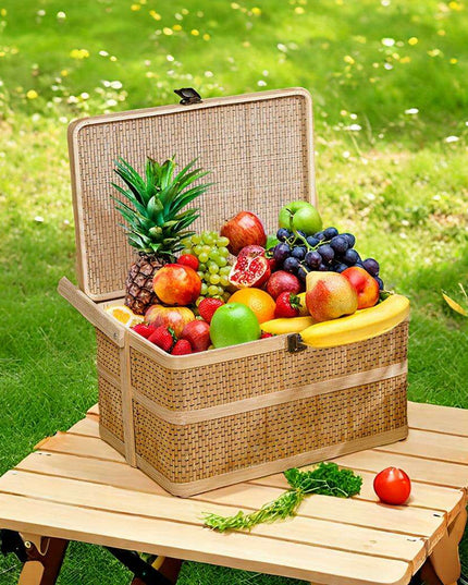 Eco-Friendly Handwoven Bamboo Basket for Picnics and Storage - 12.99" x 7.09" x 5.12"