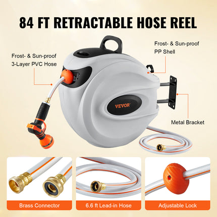 VEVOR Retractable Wall-Mounted Hose Reel with Swivel Design