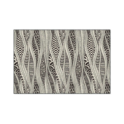 Elegant Ethnic-Inspired Area Rug - Chic Black Trim & Lively Cultural Patterns