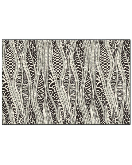 Elegant Ethnic-Inspired Area Rug - Chic Black Trim & Lively Cultural Patterns