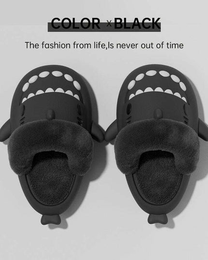 Cozy Shark Plush Slippers for Couples - Detachable Warm Fuzzy House Shoes