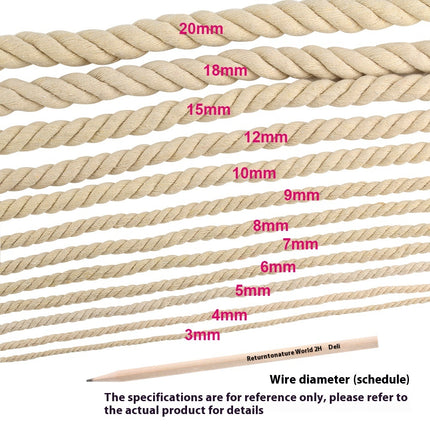 Peekaboo Studio Coarse Beige Cotton Rope, 3-Strand, 20mm Thickness