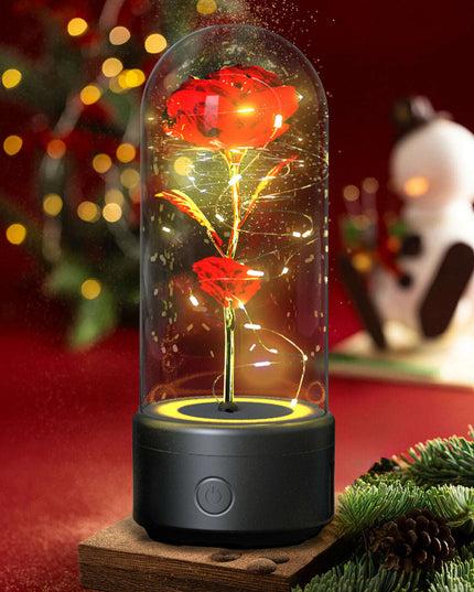 Creative 2 In 1 Rose Flowers LED Light And Bluetooth-compatible Speaker Valentine's Day Gift Rose Luminous Night Light Ornament In Glass Cover