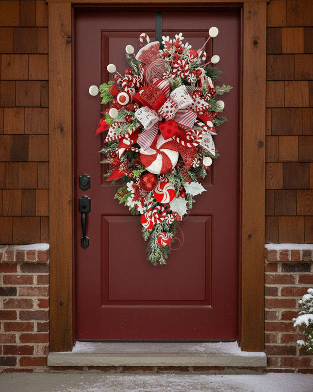 Christmas Wreath Candy Upside Down Tree Garland Artificial Xmas Ornament Hpme Porch Window Door Wall Hanging Decoration