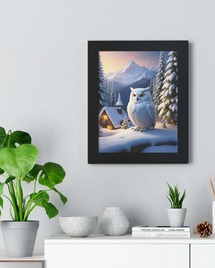 Sustainable Winter Owl Framed Wall Art: Elegant Eco-Friendly Decor for Your Home