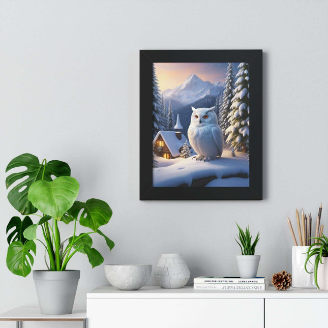 Sustainable Winter Owl Framed Wall Art: Elegant Eco-Friendly Decor for Your Home