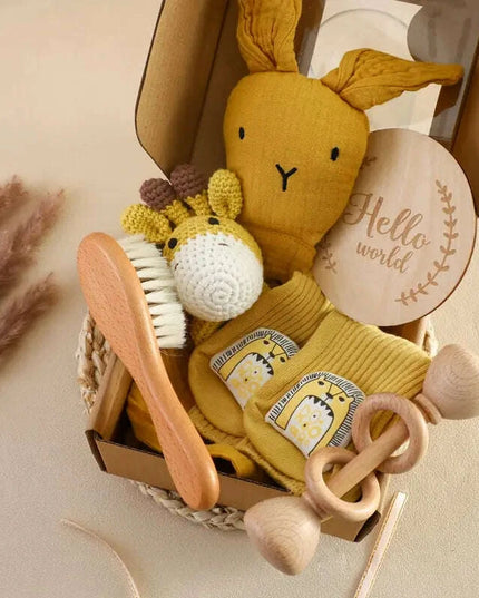 Baby Milestone Bath Toy Set with Swaddle Wrap, Rattle, and Bibs for Newborn