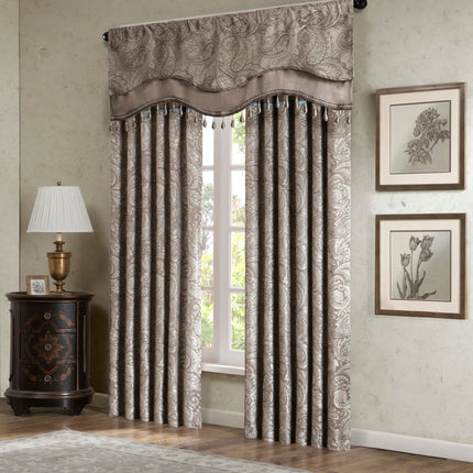 Room & Decor Jacquard Window Valance with Beads, 50x18", Blue/Brown