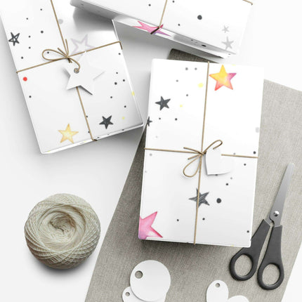 Personalized Luxe Pink Star Holiday Wrapping Paper - Eco-Friendly Premium Quality