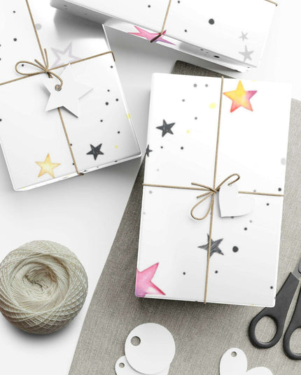 Personalized Luxe Pink Star Holiday Wrapping Paper - Eco-Friendly Premium Quality