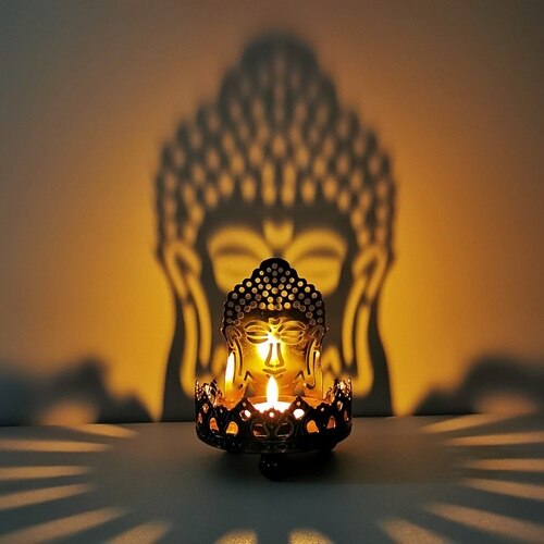 Buddha Candlestick Oil Lamp Sitting On Lotus Hollow Iron Candle Holder