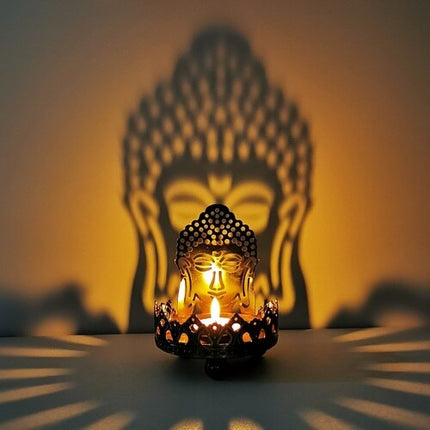 Buddha Candlestick Oil Lamp Sitting On Lotus Hollow Iron Candle Holder
