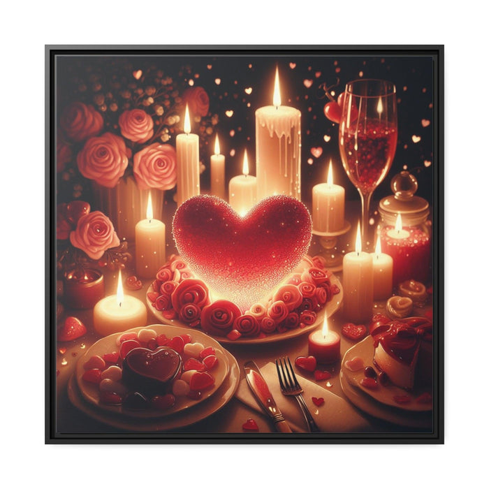 Sleek Black Pine Framed Valentine Night Canvas Art