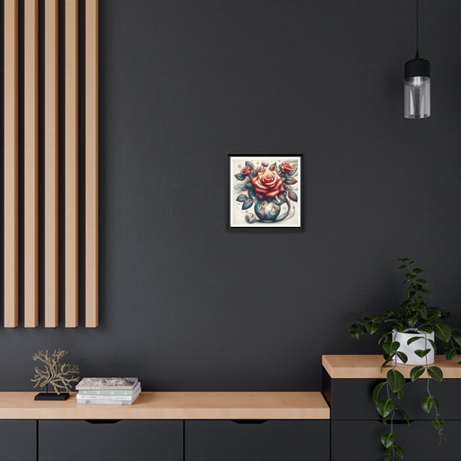 Elegant Black Framed Matte Canvas Rose Vase Wall Art - Eco-Friendly Home Decor Option