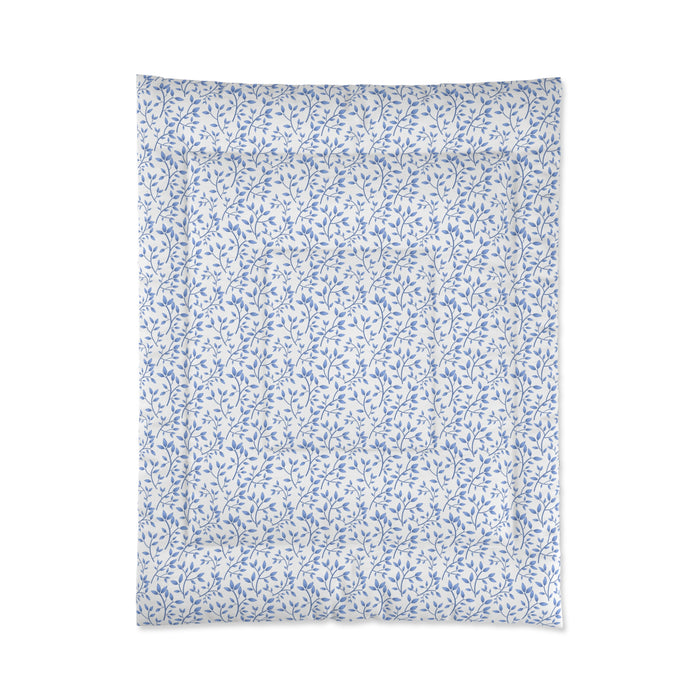 Blue Floral Polyester Comforter with One-Sided Print - Cozy Lightweight Blanket