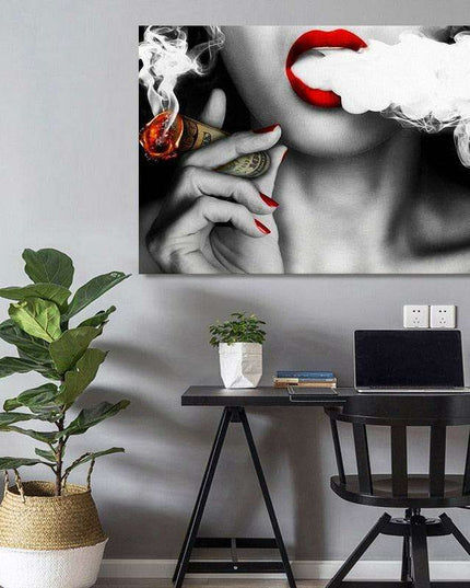 Contemporary Elegance: Abstract Canvas Art of Women, Smoke, and Currency