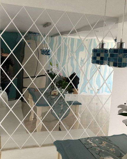 Elegant 3D Diamond and Triangle Acrylic Mirror Wall Decor Stickers Set