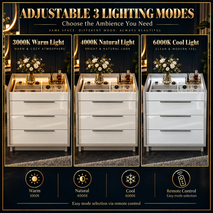 47.2" 8 Drawer Dresser with LED Light, Modern High Gloss Chest of Draw Dressers 47-2-8-drawer-dresser-with-led-light-modern-high-gloss-chest-of-drawers-with-glass-tabletop-2-six-grid-jewelry-drawers-for